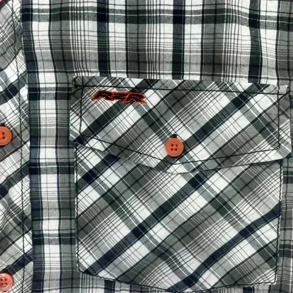 Polaris Rzr Sand Dunes Button down Shirt Mens L plaid Orange RZR sxs comfy 0734 - Picture 2 of 7